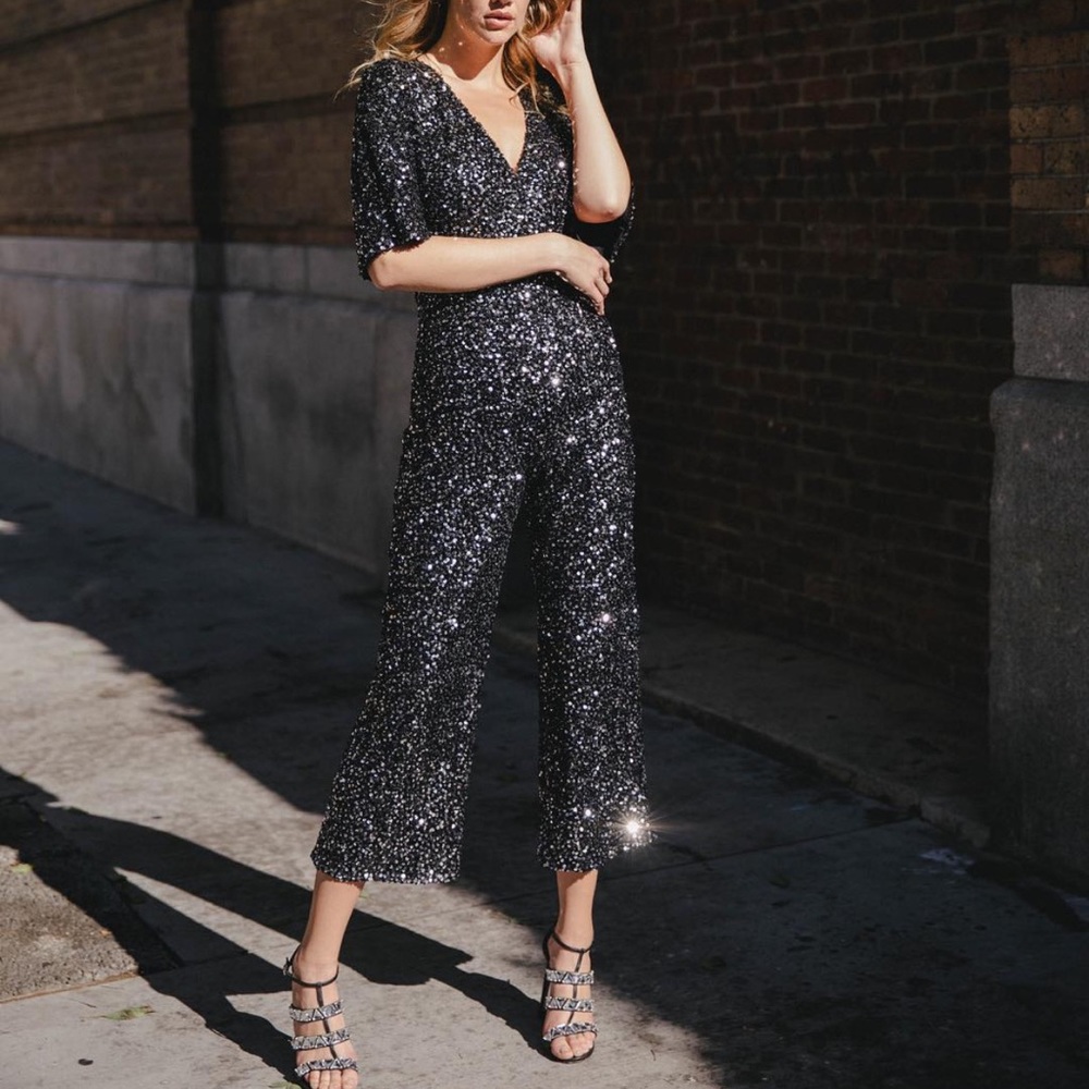 Black Halo Sequin Keely Jumpsuit by Laurel Berman